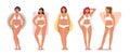 Set of Women Body Figure Types, Female Characters Hourglass, Inverted Triangle, Round, Rectangle and Pear Shapes
