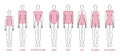 Set of Women body shape types: apple, pear, column, brick, hourglass, inverted triangle. Female Vector illustration Royalty Free Stock Photo