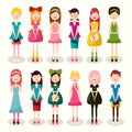 Set of Women Characters. Vector Flat Design Ladies Isolated on Light Background. Woman Icon.