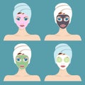 Set of 4 women with cosmetic face masks.