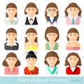 Set of women icons in flat style different occupations age Royalty Free Stock Photo