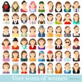 Set of women icons in flat style different occupations age and style isolated Royalty Free Stock Photo