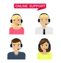 Set of women, men telemarketer, call center operator, hot line, online support Royalty Free Stock Photo