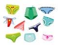 Set of women panties, underwear types string, thong, tanga, bikini underclothing lingerie collection