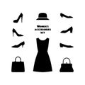 Set of women's accessories and clothes subjects. Business style.