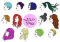 Set of women s hairstyles and haircuts. Hairstyles of different colors isolated on white background. Vector graphics Royalty Free Stock Photo