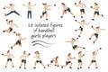 18 vector girls' figures of women's handball players and goalkeepers team jumping, running, standing Royalty Free Stock Photo