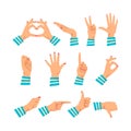 Set of women`s hands in different gestures. Signals woman`s