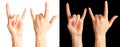 Set of women`s hands showing rock n roll sign or giving the devil horns gesture Royalty Free Stock Photo