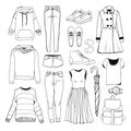 Set of women`s sport clothes. Woman clothing set.