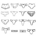 Set of women`s underwear. Hand drawn Set of lingerie elements