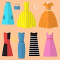 Set of womens clothing and accessories in the sixties style