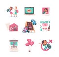 set womens day 8 march holiday celebration banners flyers or greeting cards collection Royalty Free Stock Photo