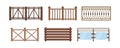 Set of wood balcony railing. Vintage modern home balconied facade or door entrance into private territory, terrace fences. Wooden Royalty Free Stock Photo