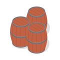 Set of wood beer barrels icon, isometric style