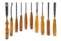 Set of wood chisel for carving wood, sculpture tools on white background