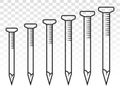 Set of wood fastener nails or concrete nails line art icon for apps and websites