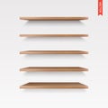 Set of Wood Shelves Vector Isolated on the Wall Background