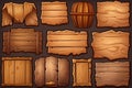 Set of wooden banners in game style. Generative ai
