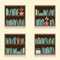 Set Of Wooden Bookshelves On Wall