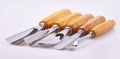 Set of wooden chisels for carving wood, sculpturing tools