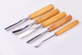 Set of wooden chisels for carving wood, sculpturing tools