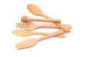 Set of wooden cutlery in Wicker baskets isolated on a white back Royalty Free Stock Photo