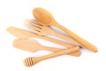 Set of wooden cutlery in Wicker baskets isolated on a white back Royalty Free Stock Photo