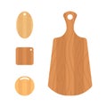 Set of wooden cutting boards. Kitchen tools of various shapes. Top view. Vector illustration in flat cartoon style Royalty Free Stock Photo