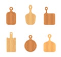 Set of wooden cutting boards. Kitchen tools of various shapes. Top view. Vector illustration in flat cartoon style Royalty Free Stock Photo