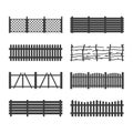 Set Wooden different garden fences. Rural fencing wood boards construction Royalty Free Stock Photo
