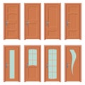 Set of wooden doors, closed doors, interior doors with and without glass, interest design