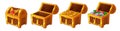 Set of wooden golden chests with coins and diamonds for the game UI.