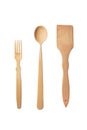 Set of wooden items for cooking: spoon, fork, spatula. Wooden cooking utensils