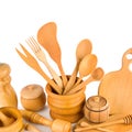 Set of wooden kitchen utensils isolated on white Royalty Free Stock Photo