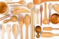 Set of the wooden kitchen utensils on white background Royalty Free Stock Photo