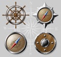 Set of Wooden Nautical elements on white Royalty Free Stock Photo