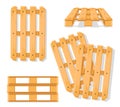 Set of wooden pallets, different angles on a white