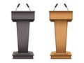 Set of wooden podium or black speech tribune