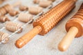 Set of wooden rolling pin for Maderotherapy anti-cellulite massage Royalty Free Stock Photo