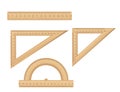 Set of wooden ruler measurement instrument flat vector illustration isolated on white background