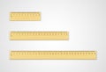 Set of wooden rulers 10, 20 and 30 centimeters with shadows