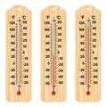 Set of wooden thermometers, vector