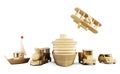 Set of wooden toys - different types of transport.