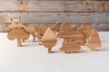 Set of wooden trees handmade. Waldorf toys on wooden background Royalty Free Stock Photo