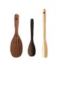 Set of wooden utensils for the kitchen on a white background. Isolated image. Wooden spatulas and cooking spoons Royalty Free Stock Photo