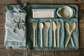 Set of Wooden Utensils in Pouch Royalty Free Stock Photo