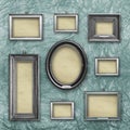 Set of wooden vintage silver modern, frames for museum exhibition