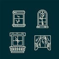 A set of wooden window frames icons. Windows of various shapes, round, arched, with glass.