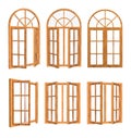 Set of wooden windows. 3D image isolated on white